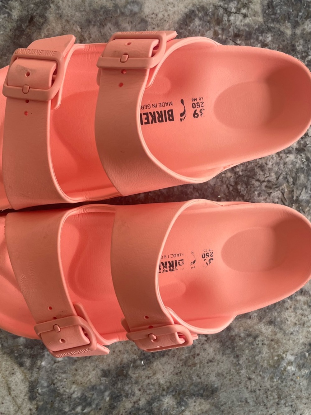 Birkenstock EVA Two-strap Slide Sandals in Coral Pink Womens 8